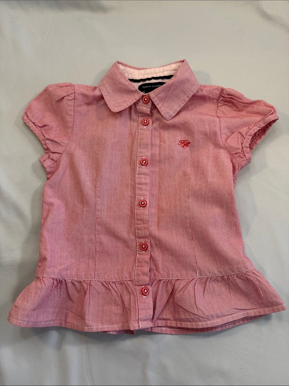 Tommy Hilfiger Pink Peplum Short-Sleeve Button-Down Shirt